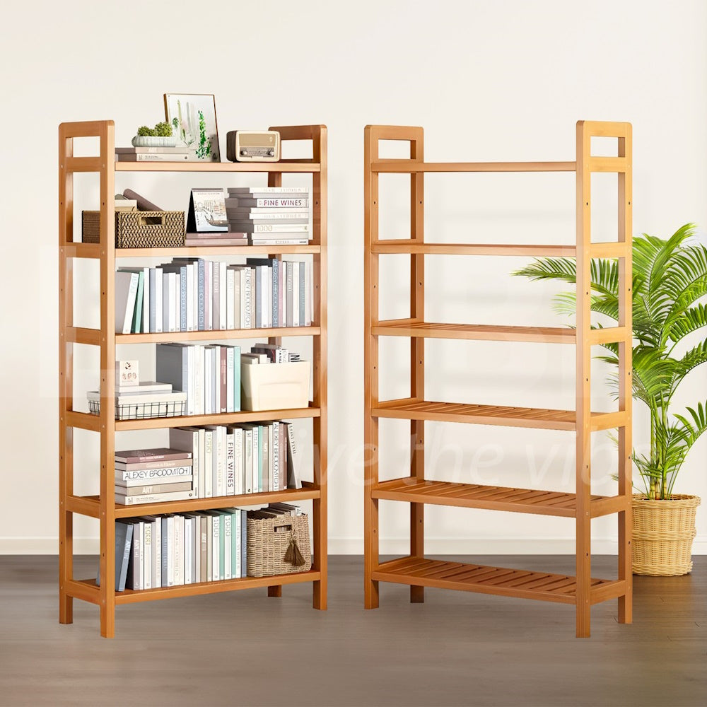 6-Tier Bamboo Bookshelf Storage Rack - 90cm