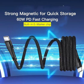 Anti Tangles 60W Type-C to C Magnetic Charge Cable - Black