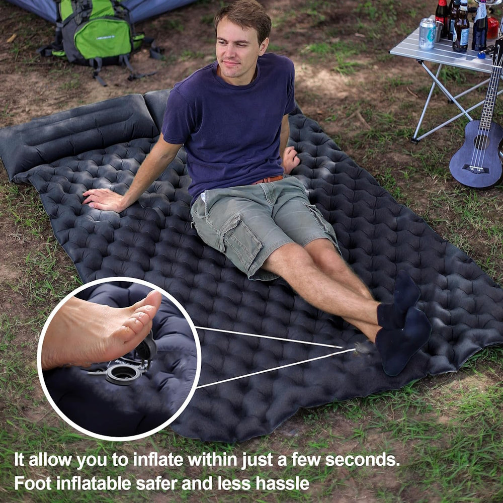 Inflatable Sleeping Mat with Pillow and Built in Pump - Navy