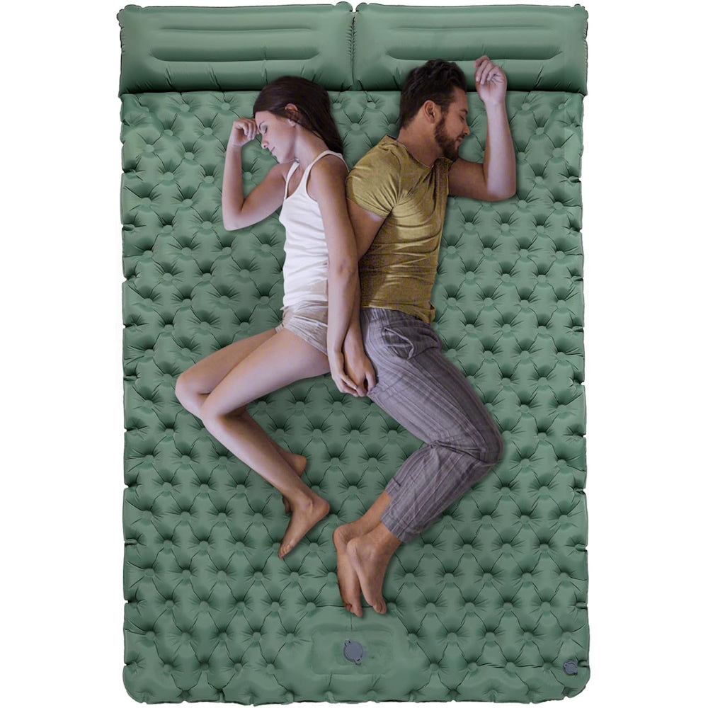 Inflatable Sleeping Mat with Pillow and Built in Pump - Green