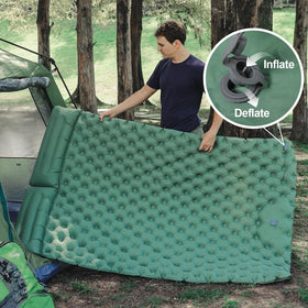 Inflatable Sleeping Mat with Pillow and Built in Pump - Green