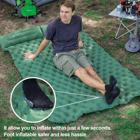 Inflatable Sleeping Mat with Pillow and Built in Pump - Green