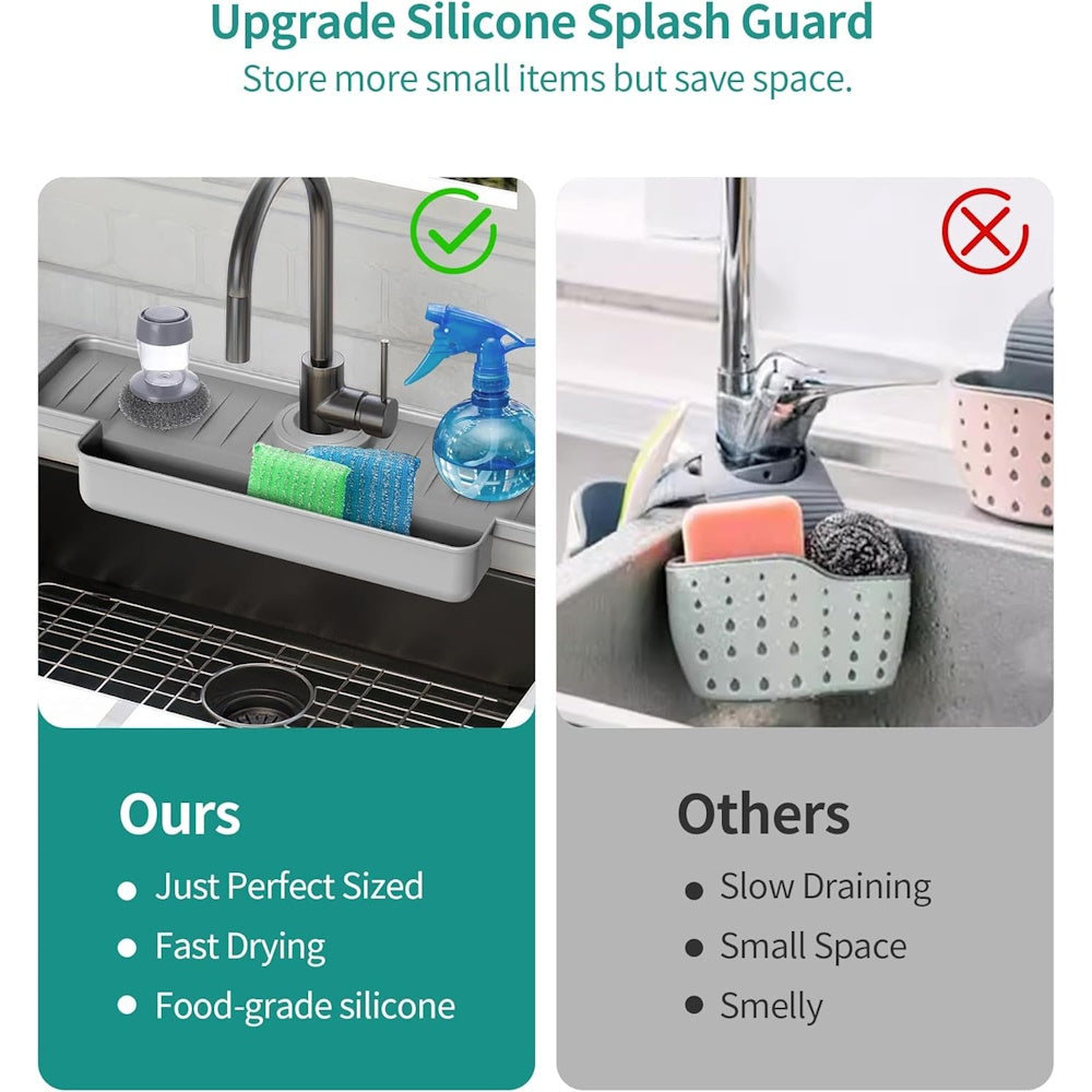 Upgraded Silicone Faucet Splash Guard Sink Organizer