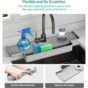 Upgraded Silicone Faucet Splash Guard Sink Organizer