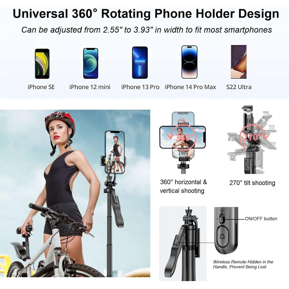 1.5M Extendable Tripod Stand with Stabilizer for iPhone, Android, and Cameras