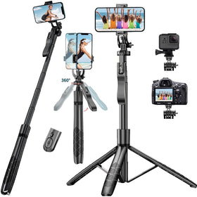 1.5M Extendable Tripod Stand with Stabilizer for iPhone, Android, and Cameras