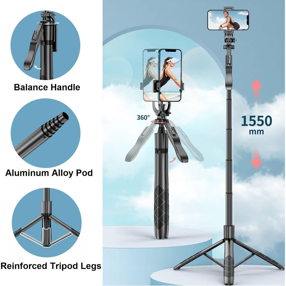 1.5M Extendable Tripod Stand with Stabilizer for iPhone, Android, and Cameras