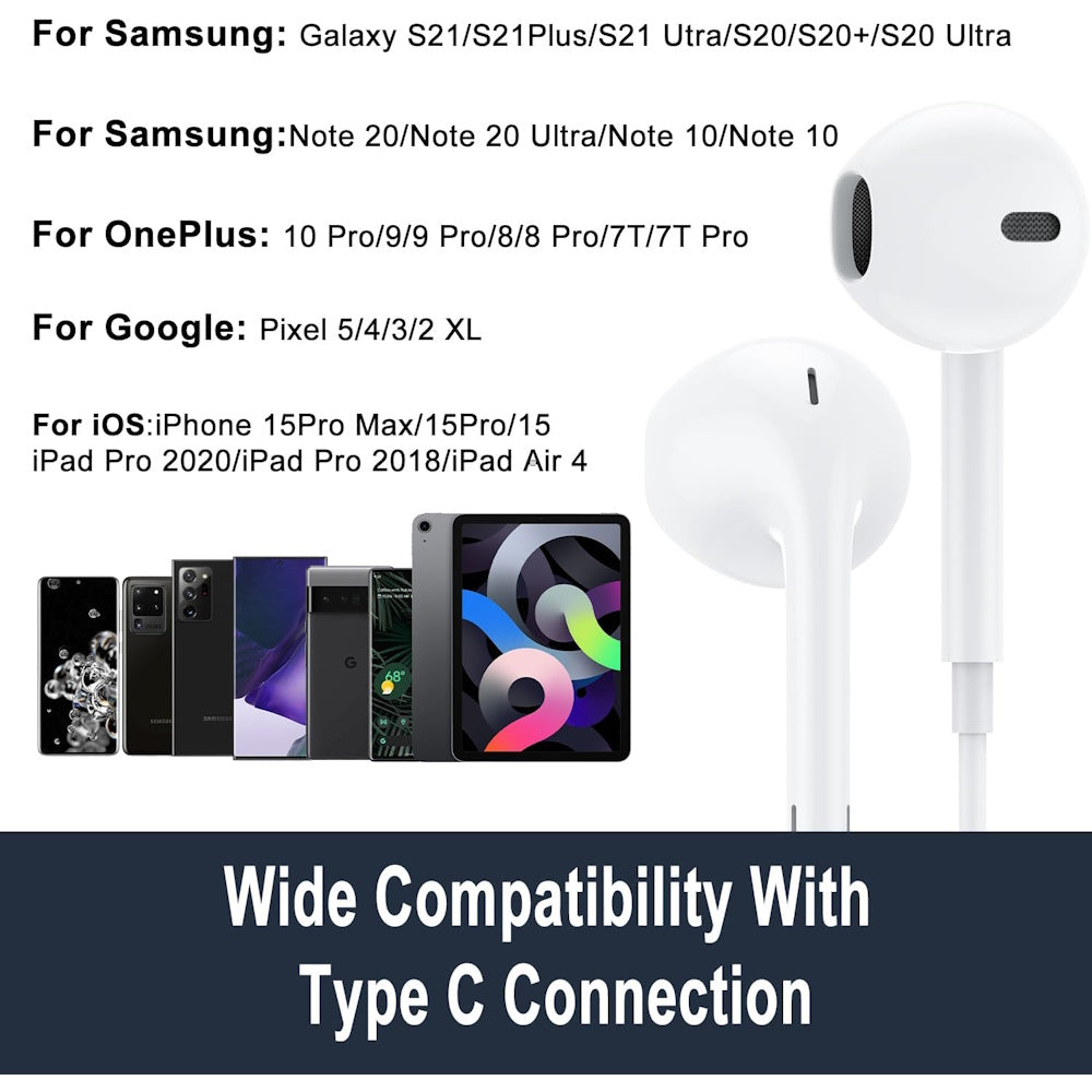 USB C In-Ear Earbuds for IPhone15 and Android Phone