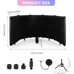 Portable Foldable Mic Shield with Triple Sound Insulation