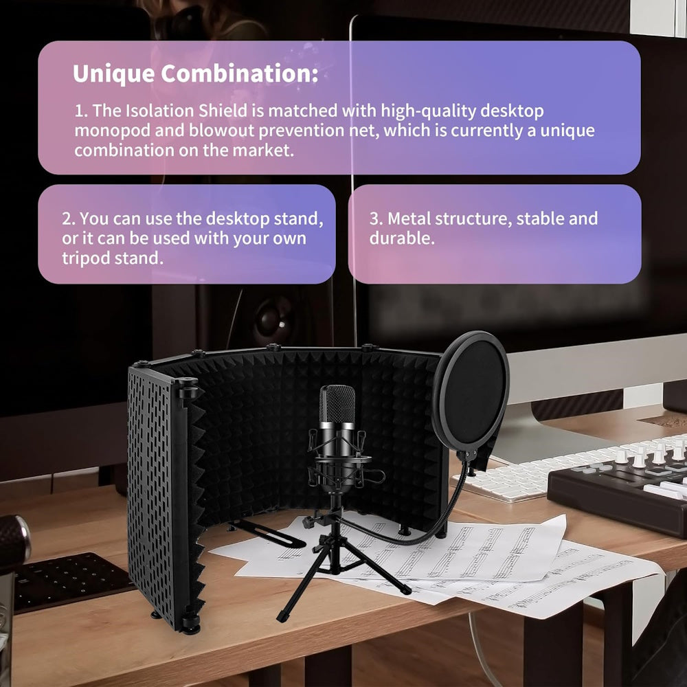 Portable Foldable Mic Shield with Triple Sound Insulation