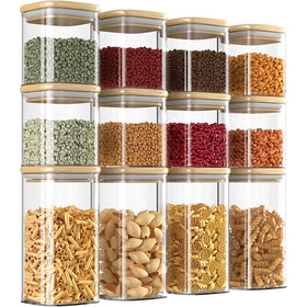 Set of 12 Square Glass Storage Jars with 144 pcs. Labels