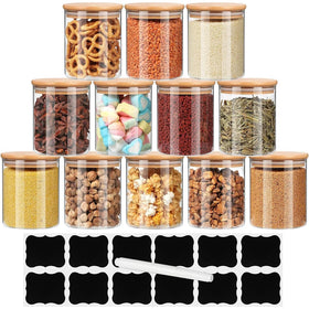 Set of 12 Glass Storage Jars with Bamboo Lids and Labels - 230mL