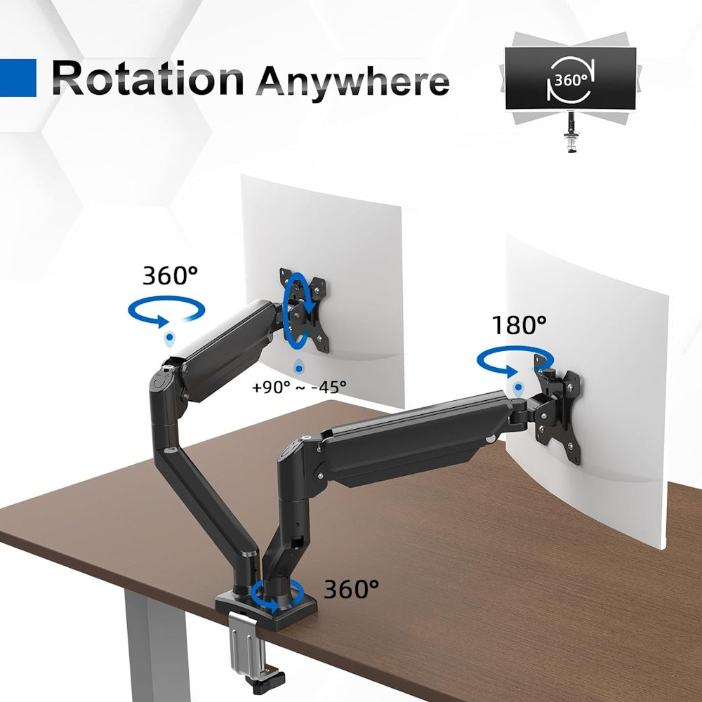 Dual Gas Spring Arm Desk Mount for 13-32" Monitors