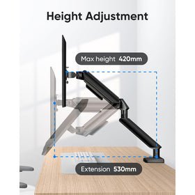 Single Gas Spring Arm Desk Mount for 13-32 " Monitors