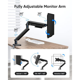 Single Gas Spring Arm Desk Mount for 13-32 " Monitors