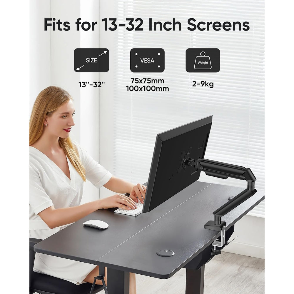 Single Gas Spring Arm Desk Mount for 13-32 " Monitors