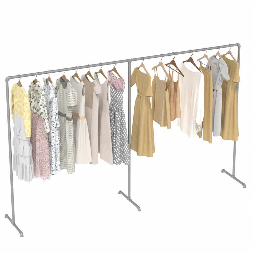 300x180 cm Industrial Freestanding Pipe Clothing Rack - Silver