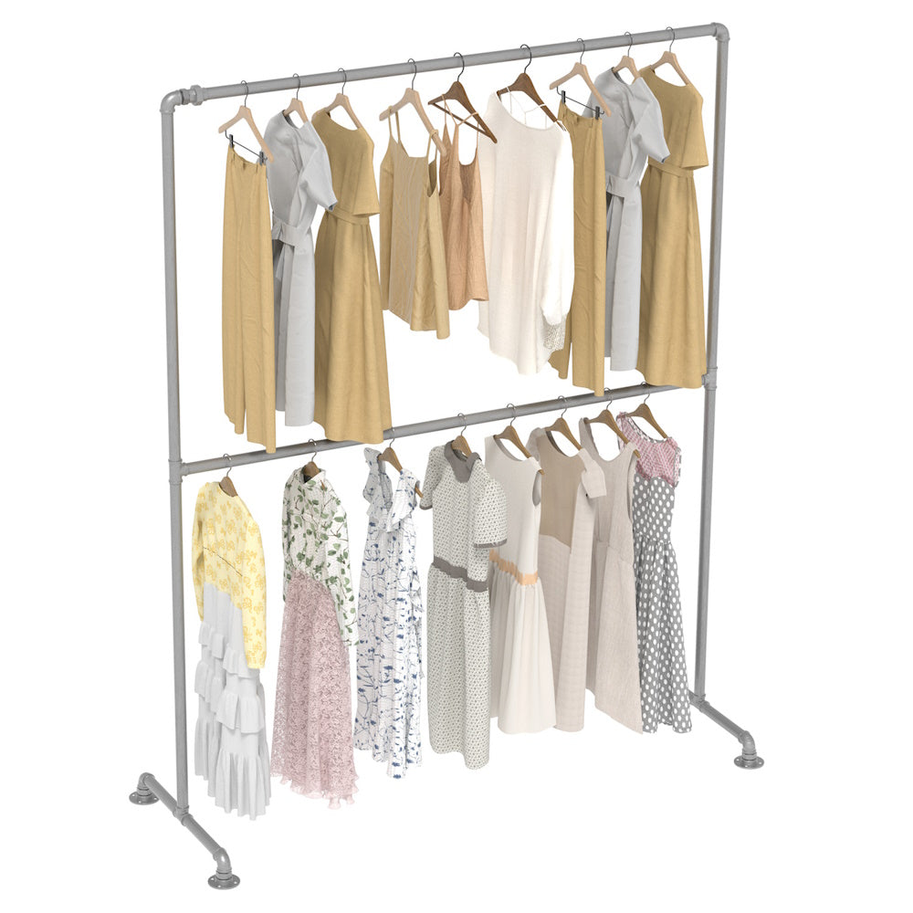 160x200 cm Industrial Freestanding Pipe Clothing Rack - Silver