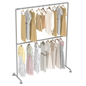 160x200 cm Industrial Freestanding Pipe Clothing Rack - Silver