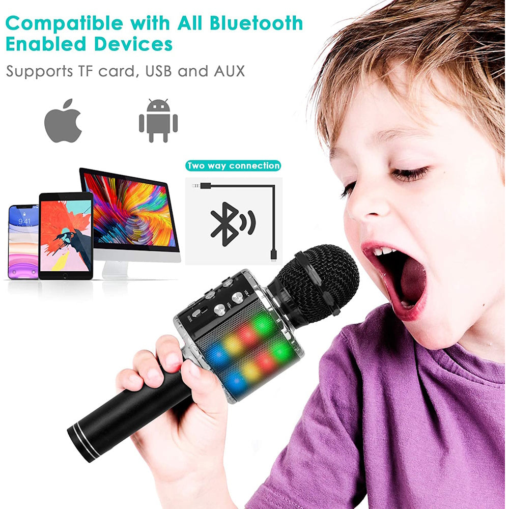 Karaoke Microphone with Bluetooth & LED Lights - Black