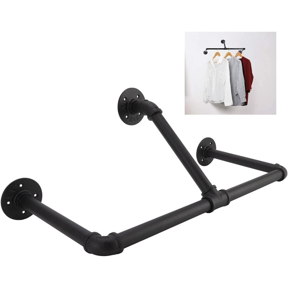 Wall Mounted Industrial Pipe Garment Rack - 60 cm