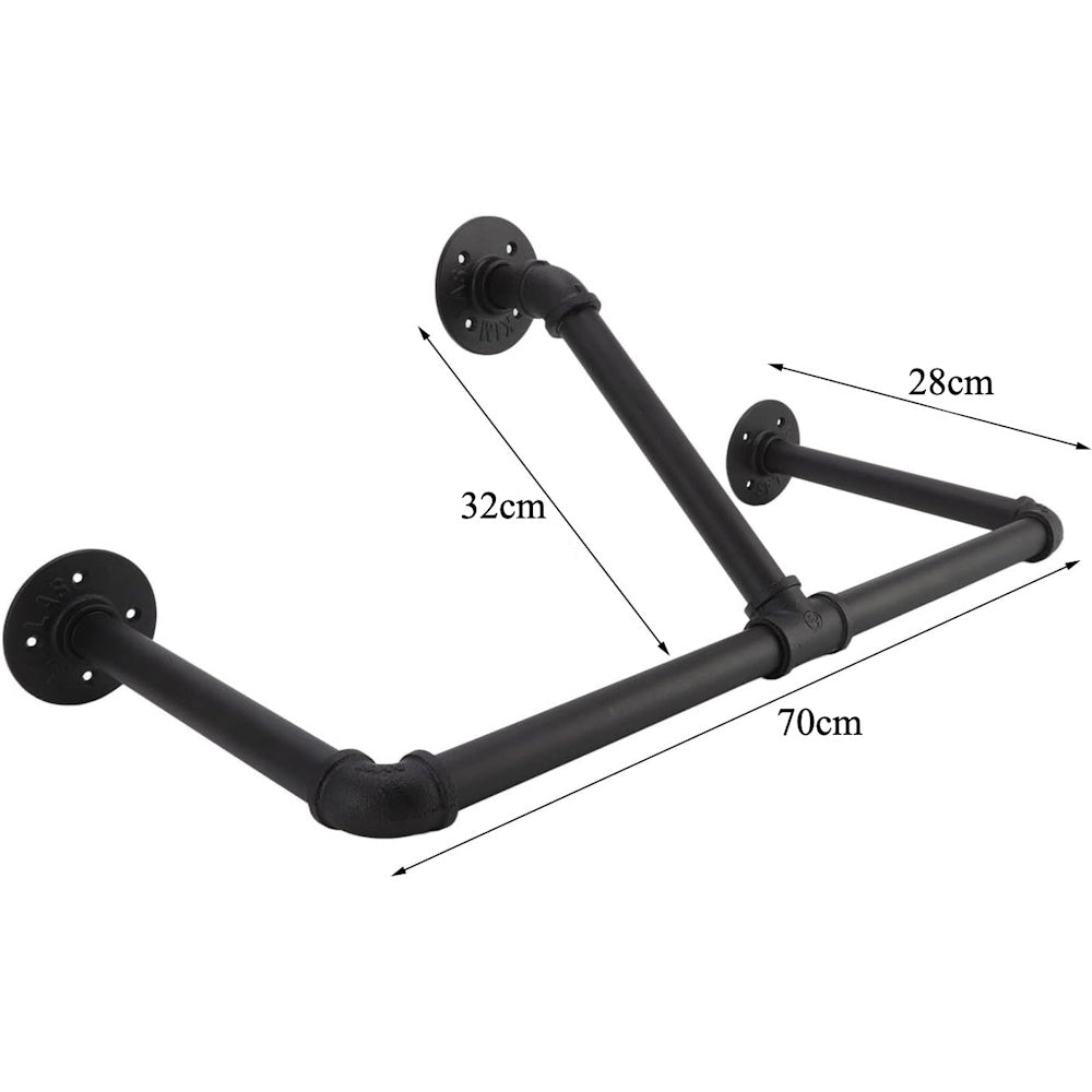 Wall Mounted Industrial Pipe Garment Rack - 70cm