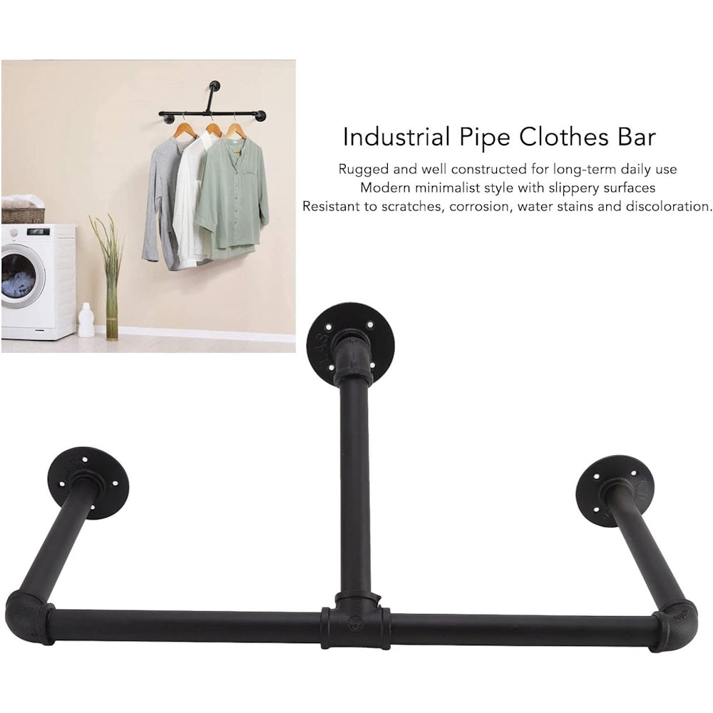 Wall Mounted Industrial Pipe Garment Rack - 70cm