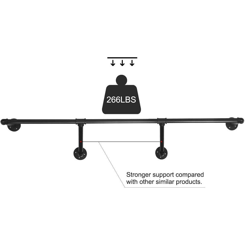 Wall Mounted Industrial Pipe Garment Rack - 130 cm