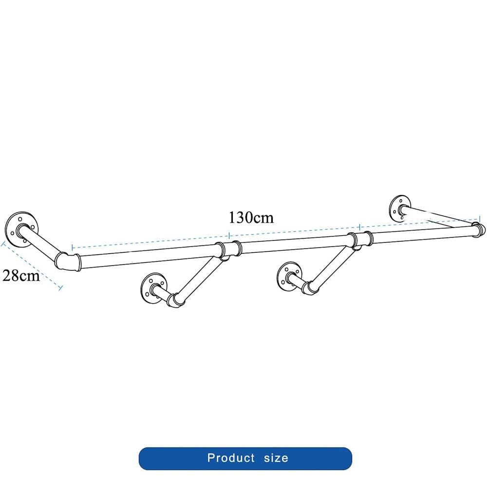 Wall Mounted Industrial Pipe Garment Rack - 130 cm