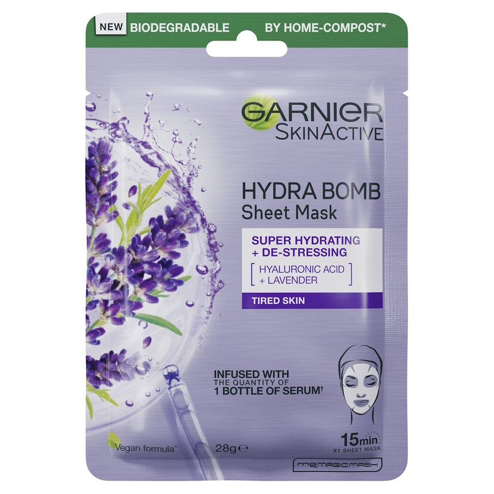 GARNIER SkinActive Hydra Bomb Hyaluronic Acid+  Lavender De-Stressing Sheet Mask