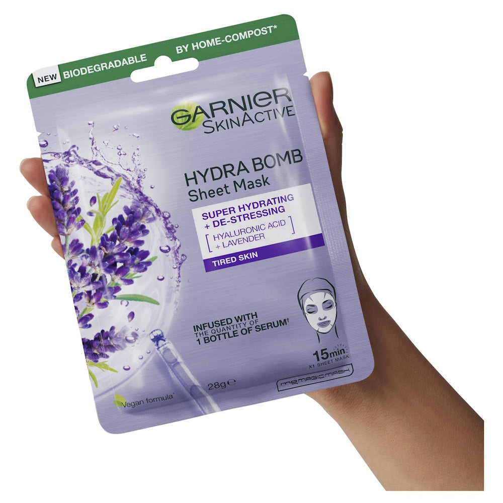 GARNIER SkinActive Hydra Bomb Hyaluronic Acid+  Lavender De-Stressing Sheet Mask