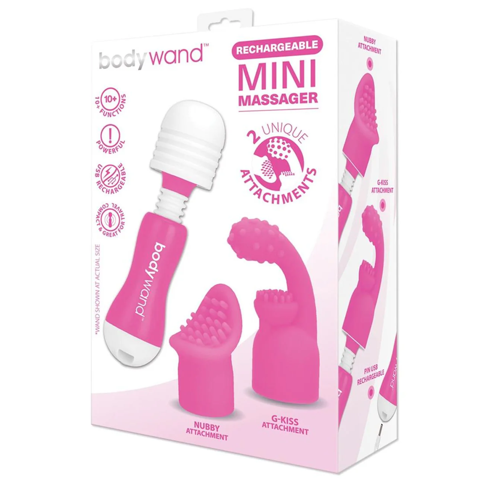 bodywand Rechargeable MINI Massager with 2 Attachments - Pink