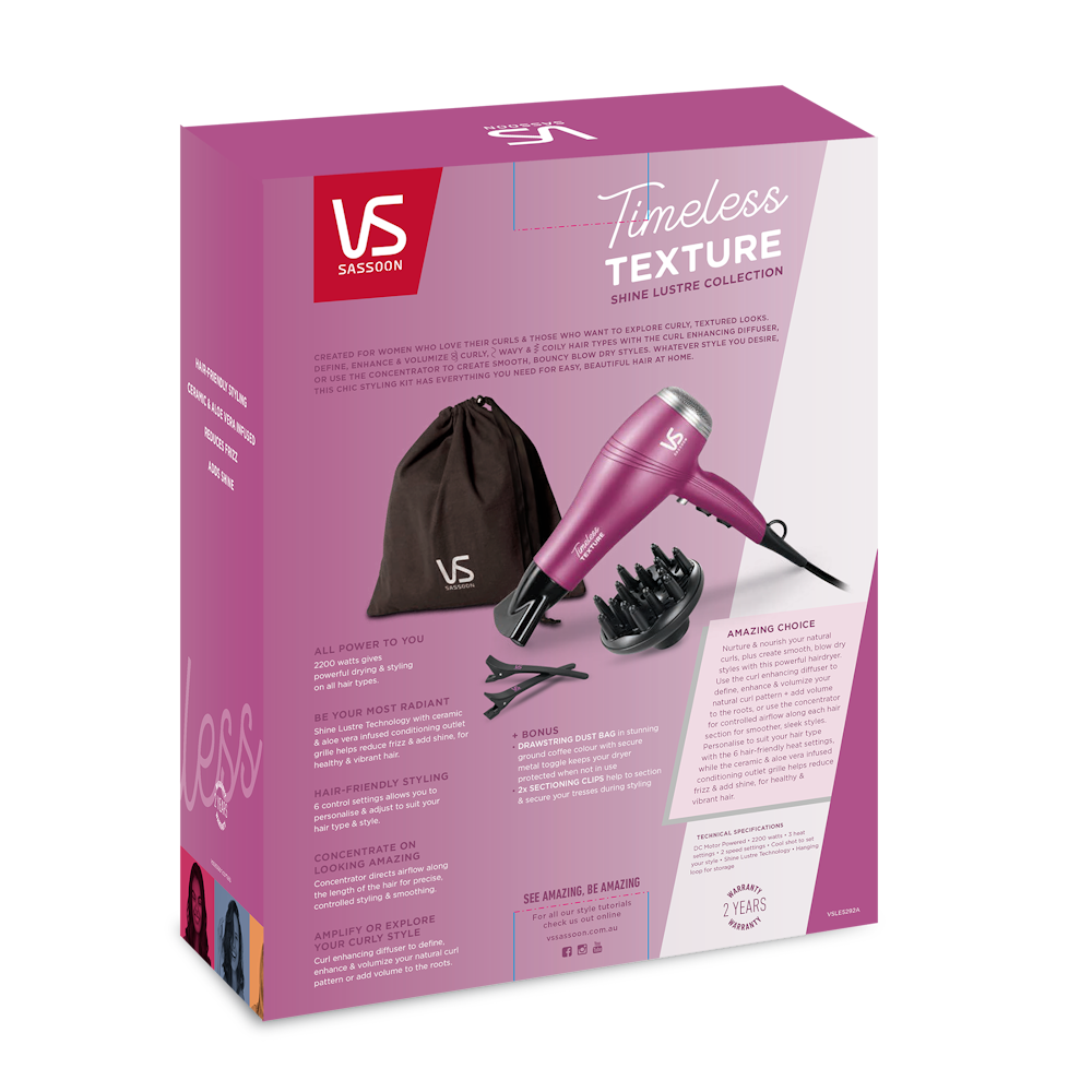 VS Sassoon Timeless TEXTURE Shine Luster Hair Dryer