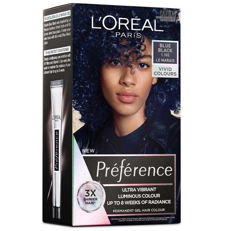 L'Oréal Paris Préférence VIVIDS Permanent Gel Hair Colour - Blue Black 1.102 Le Marais