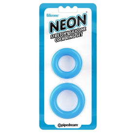 NEON Stretchy Silicone Cock Ring Set - Blue