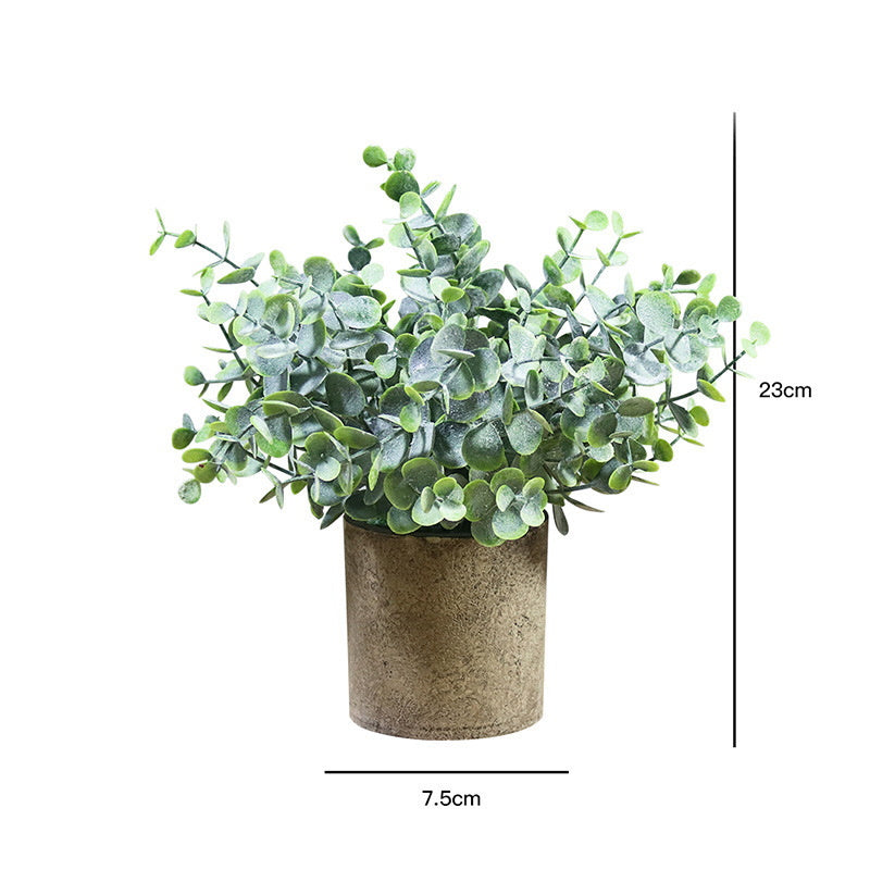 Mini Potted Artificial Plastic Green Plants - Frost Eucalyptus