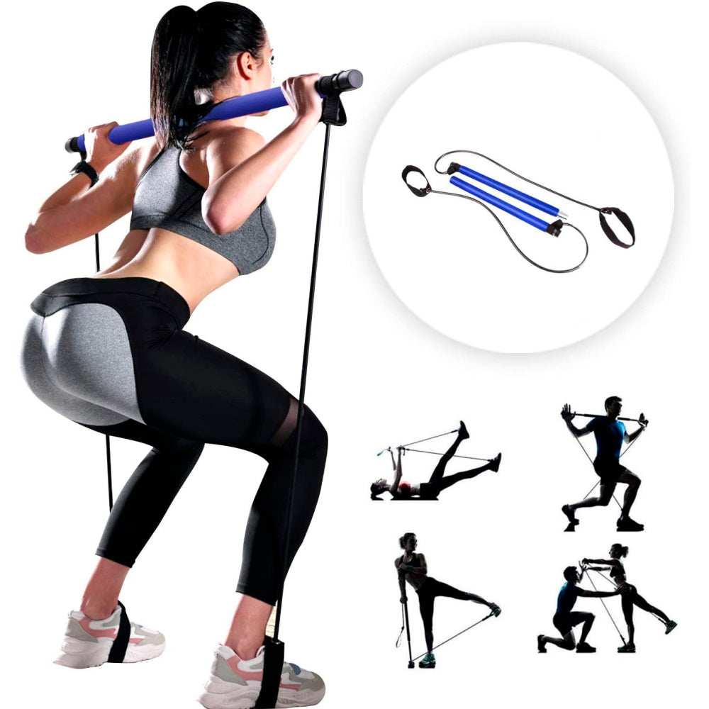Pilates Stretch Rope Gym Stick Yoga Exercise Bar Trainer Portable Elastic  Tool