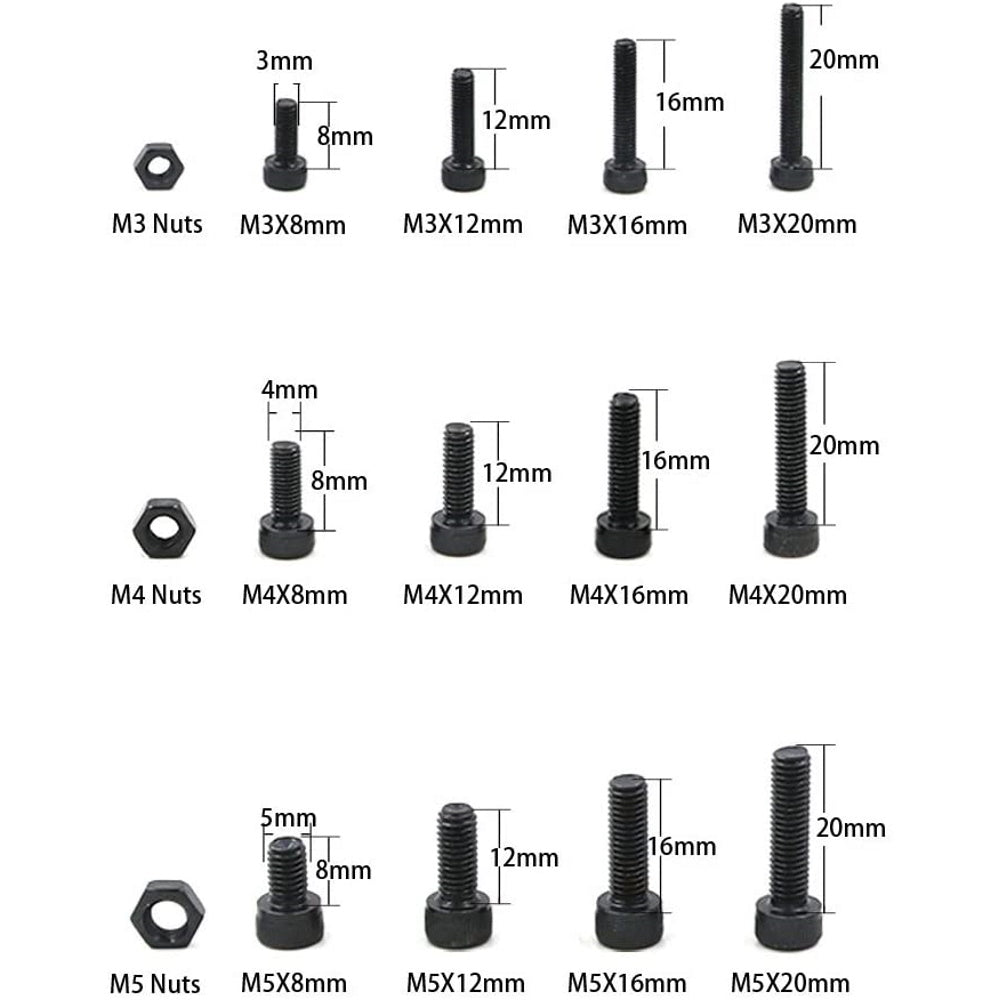 500pc Carbon Steel Socket Cap Screws Hex Head Bolt Nuts