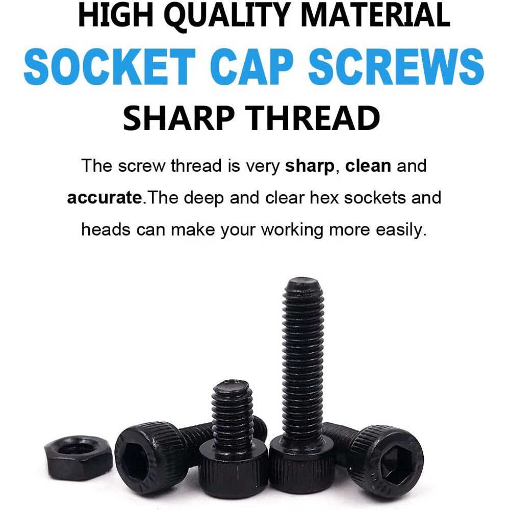 500pc Carbon Steel Socket Cap Screws Hex Head Bolt Nuts