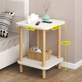 2 Tier Tall Square Wooden Side Table - White