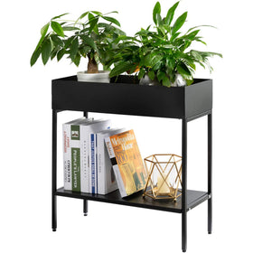 2 Tier Metal Plant Stand Displaying Shelf - Black