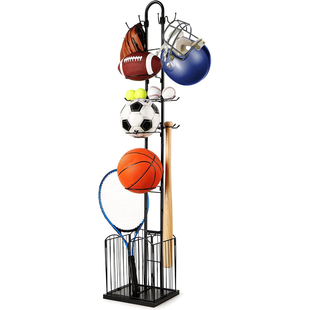 4 Tier Sports Equipment Storage Rack with Basket