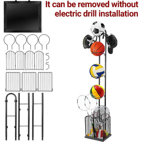 4 Tier Sports Equipment Storage Rack with Basket