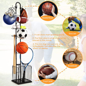 4 Tier Sports Equipment Storage Rack with Basket