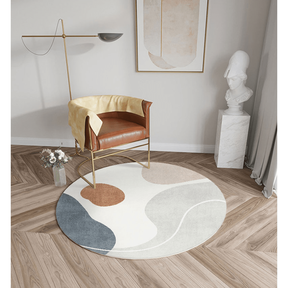 Indigo Modern Abstract Non-Shedding Area Round Rug - 140cm