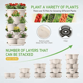 3-Tier Vertical Stackable Planter for Flowers/Herbs/Vegetables - White