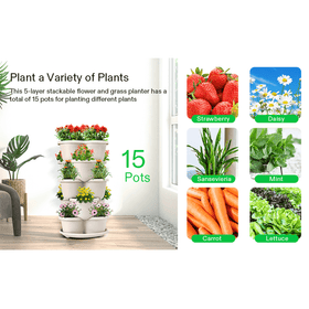 5-Tier Vertical Stackable Planter for Flowers/Herbs/Vegetables - White