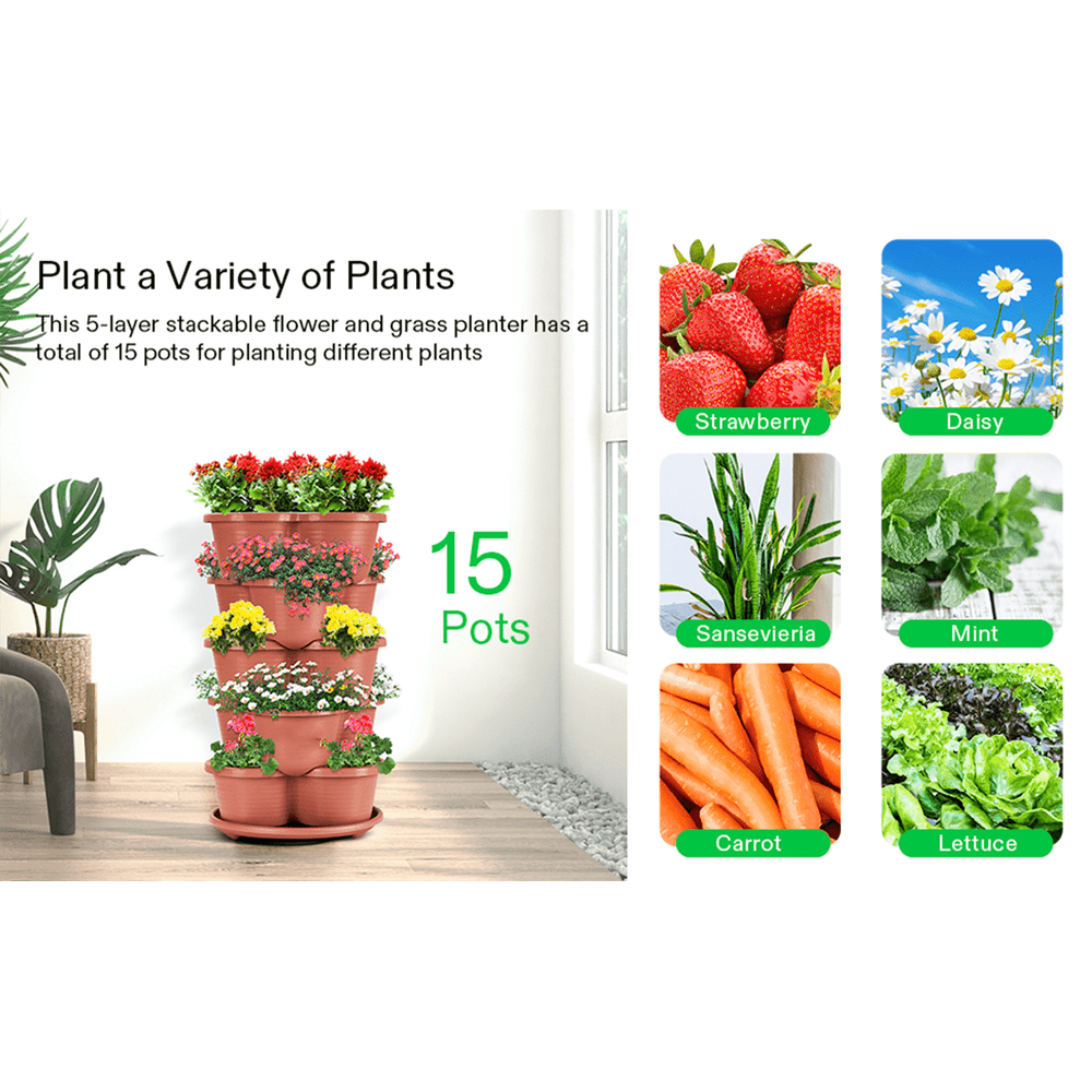 5-Tier Vertical Stackable Planter for Flowers/Herbs/Vegetables - Terracotta