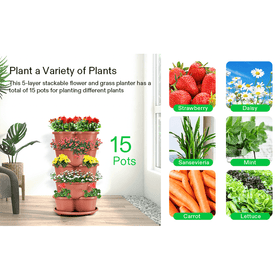 5-Tier Vertical Stackable Planter for Flowers/Herbs/Vegetables - Terracotta