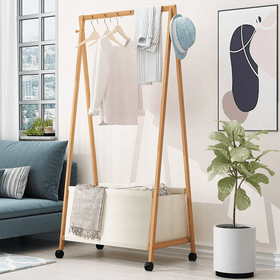 Bamboo Garment Rack with Canvas Storage